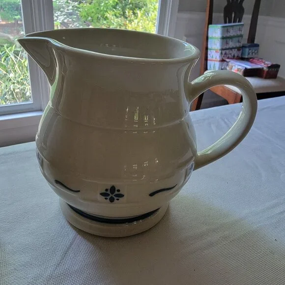 Longaberger Pottery Woven Traditions Classic Blue 32 oz Pitcher Signed 1990 - Picture 6 of 6